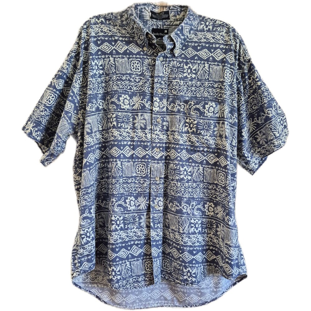 Stanley Blacker Men's Shirt Size XXL Blue Cotton Short Sleeve Hawaiian Button-Up